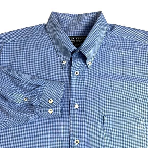 Ted Baker London Blue Check Long Sleeve Button Down Shirt Size 4‎ Large - Picture 1 of 5